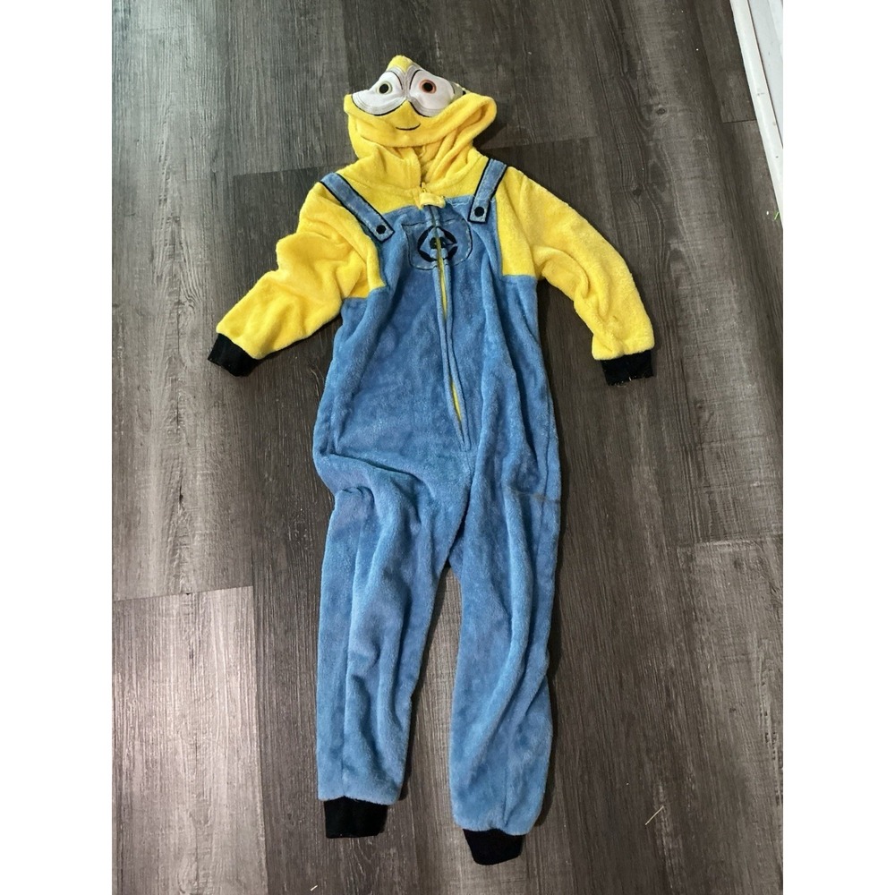 Despicable Me Minion Kids Size 6 Hooded Fleece One Piece Costume Pajama Zip Bob
